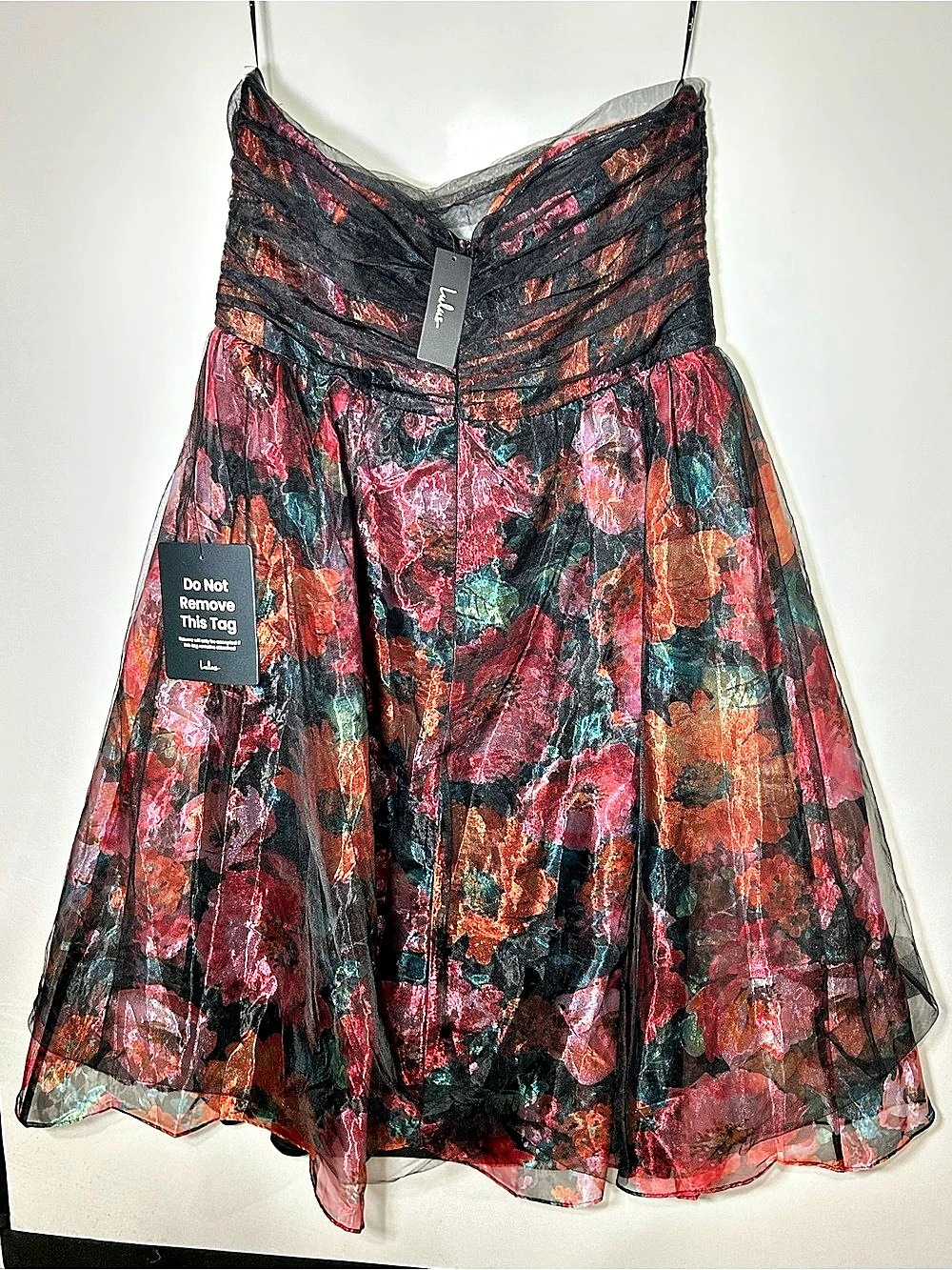 NWT Lulus Freddie Berry Floral Organza Midi Dress Black & Pink XXL/Size 16 - Picture 3 of 16